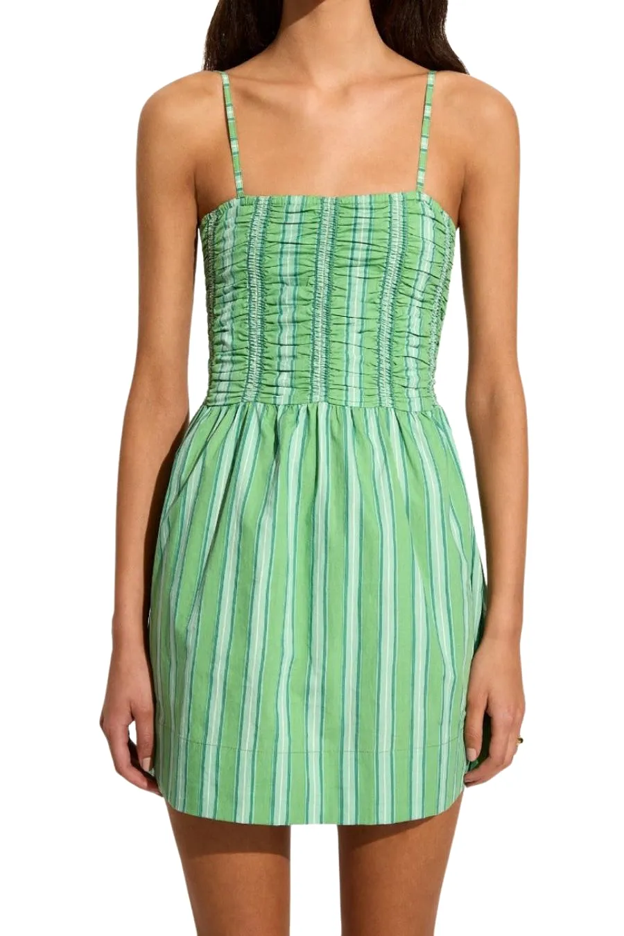 Rhea Mini Dress in Green Akaia Stripe