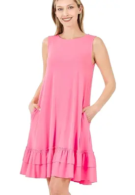 Ruffle Hem Sleeveless Dress - Available in 5 Colors