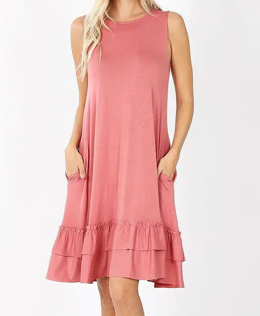 Ruffle Hem Sleeveless Dress - Available in 5 Colors