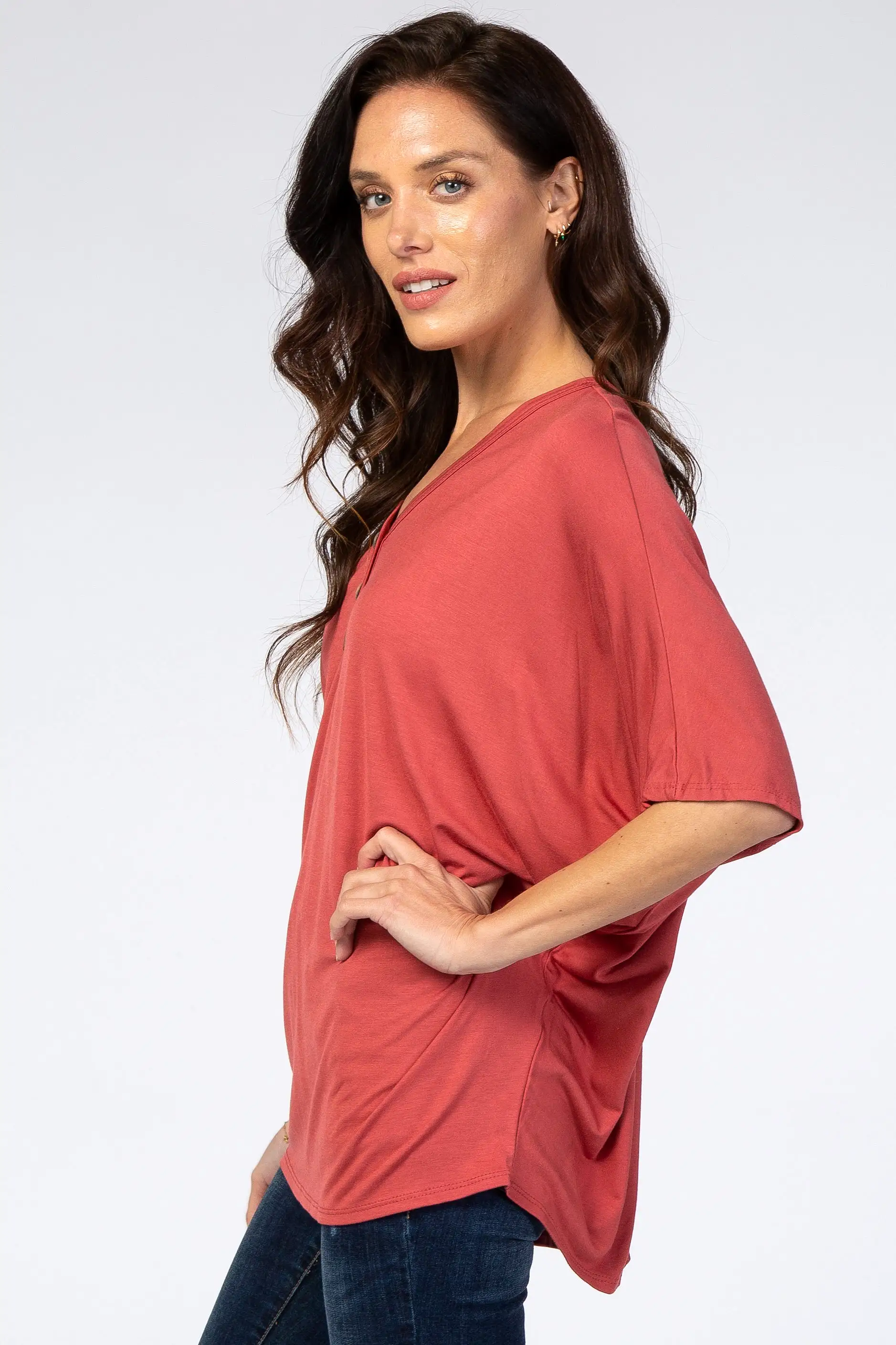 Rust Button Front Tunic