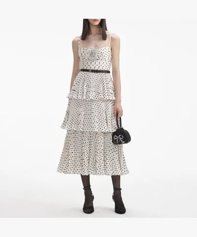 Self-Portrait Polka Dot Chiffon Midi Dress