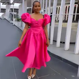 Sexy Puffed Shoulders Satin Dress