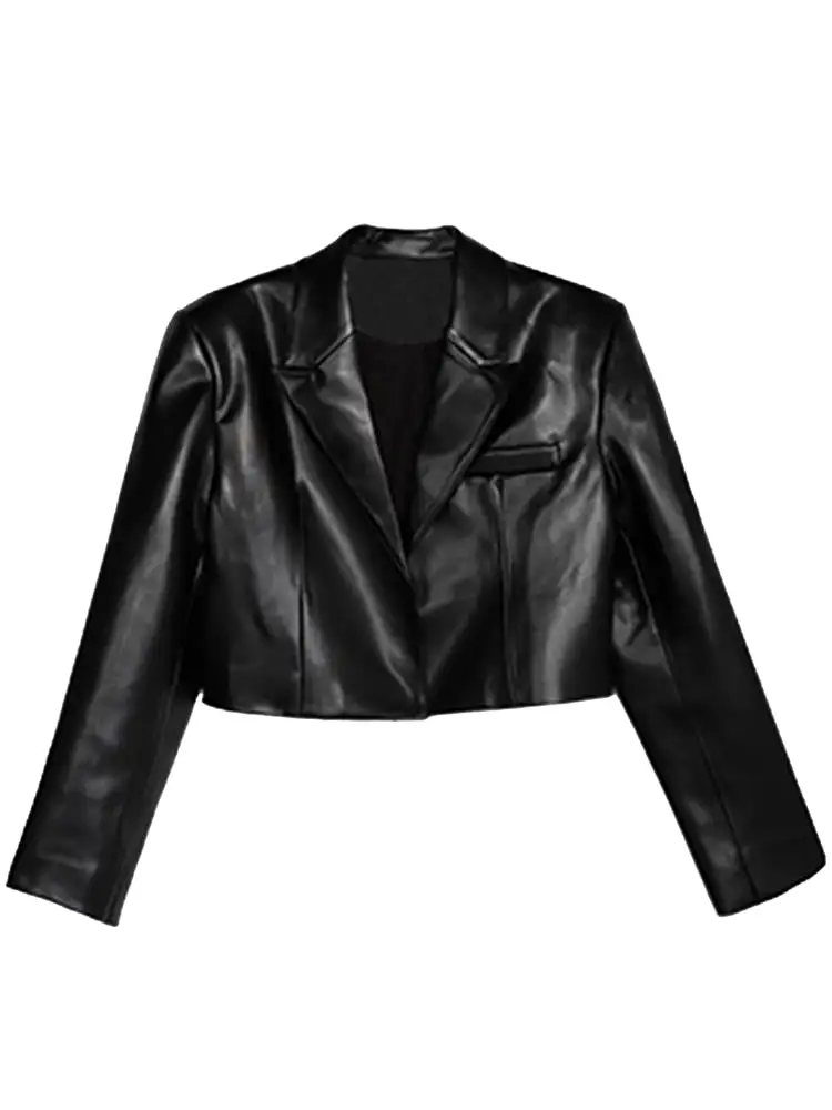 Short Leather Jackets Black Casual Short Soft Light Pu Leather Jacket with Long Sleeve Spring 2022 Womens Fashion Blazer Autumn 