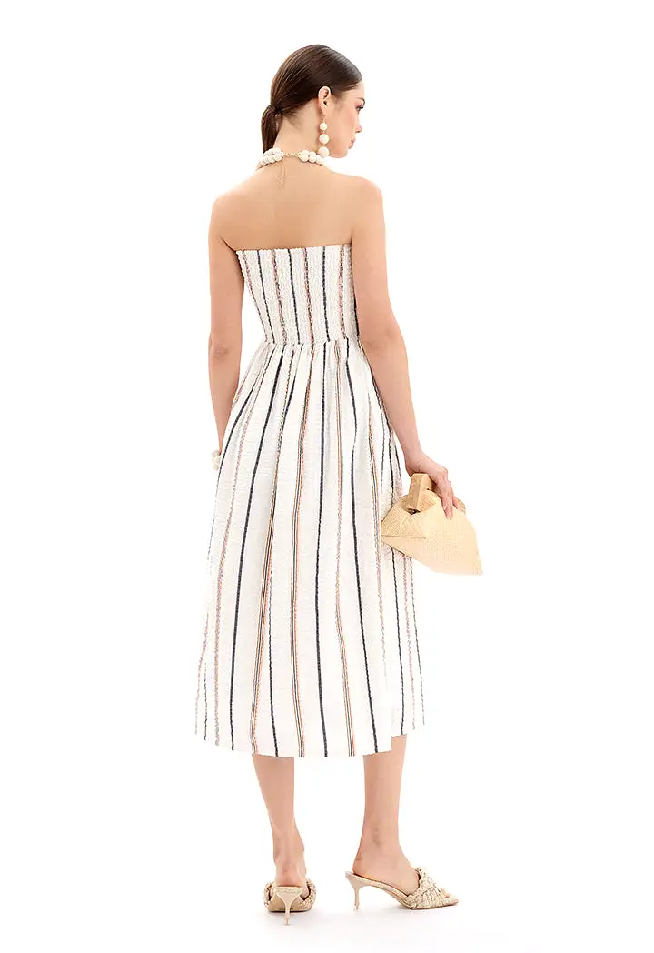 Sleeveless Halter Neck Striped Midi Dress