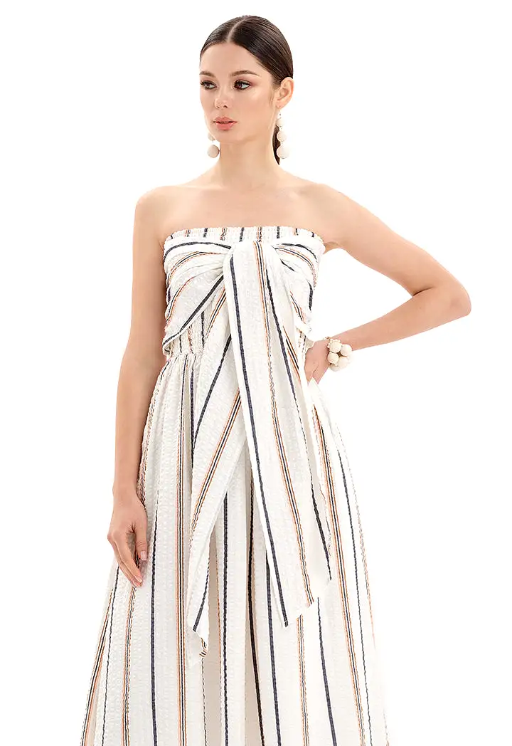 Sleeveless Halter Neck Striped Midi Dress