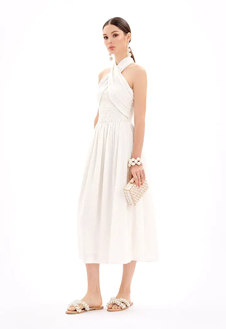 Sleeveless Halter Neck Textured Midi Dress