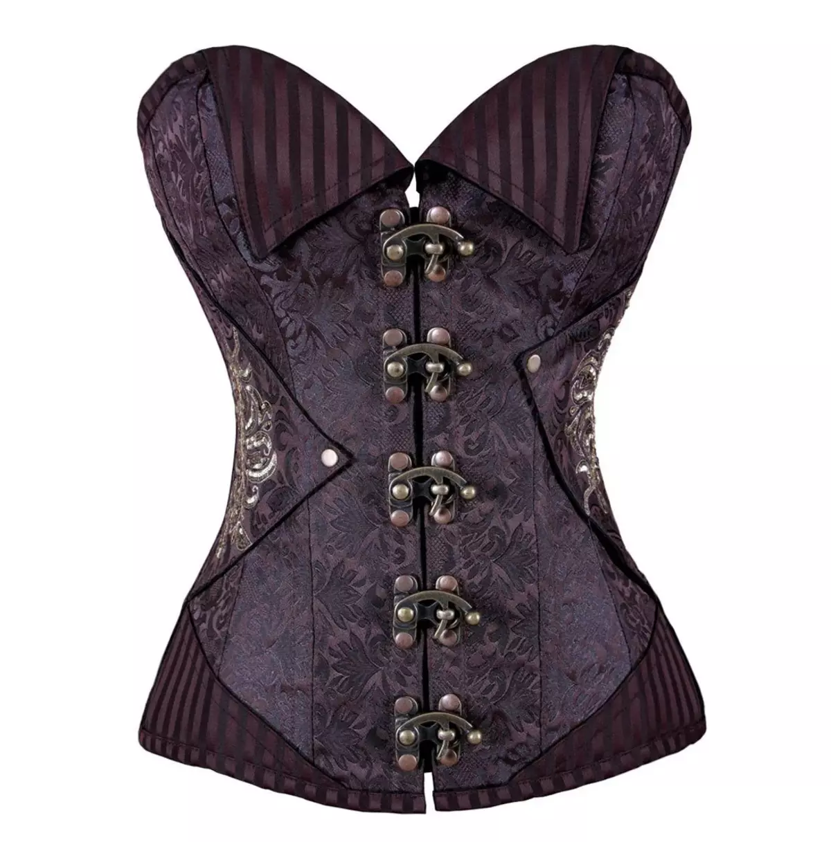 Steampunk Coffee Black Overbust Corset With Spiral and Flat Steel Boning