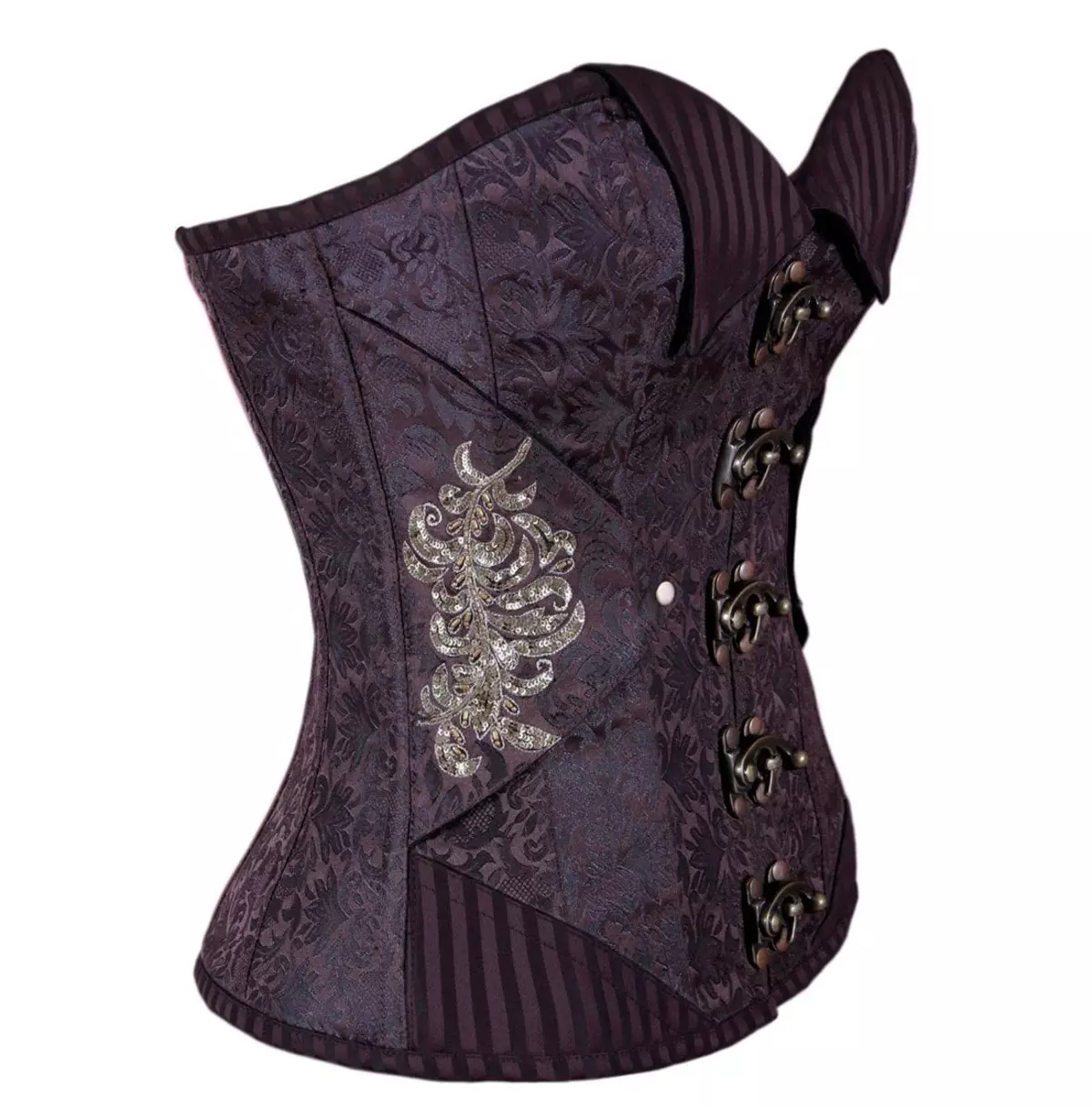 Steampunk Coffee Black Overbust Corset With Spiral and Flat Steel Boning