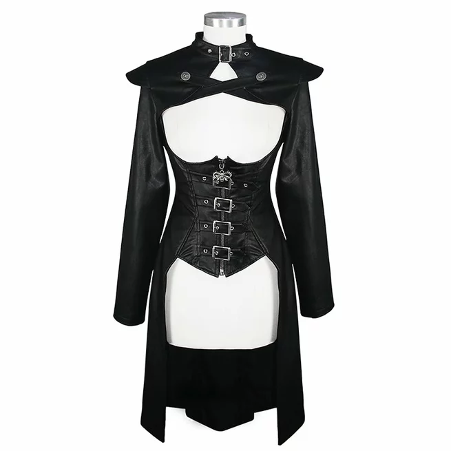 Steampunk Women's Buckle Straps Irregular Length X Neckline Corset Jacket