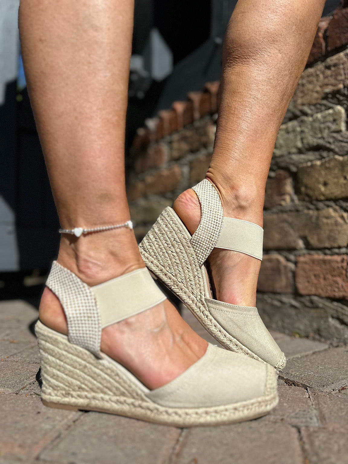 Stone Espadrille Wedge Shoes