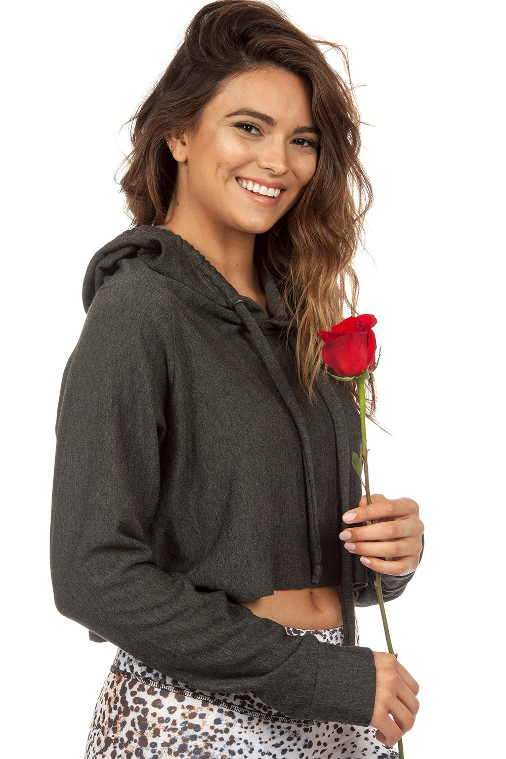 Strut This Crop Hoodie Sweater Dark Grey