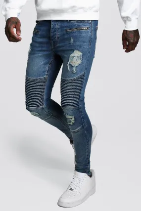 Super Skinny Biker Jeans With Zips | boohooMAN UK