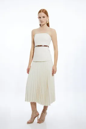 Tailored Crepe Bandeau Pleated Full Skirted Midaxi Dress | Karen Millen