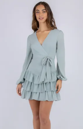 Textured Long Sleeve Dress with Ruffle Hem (SDR785A)