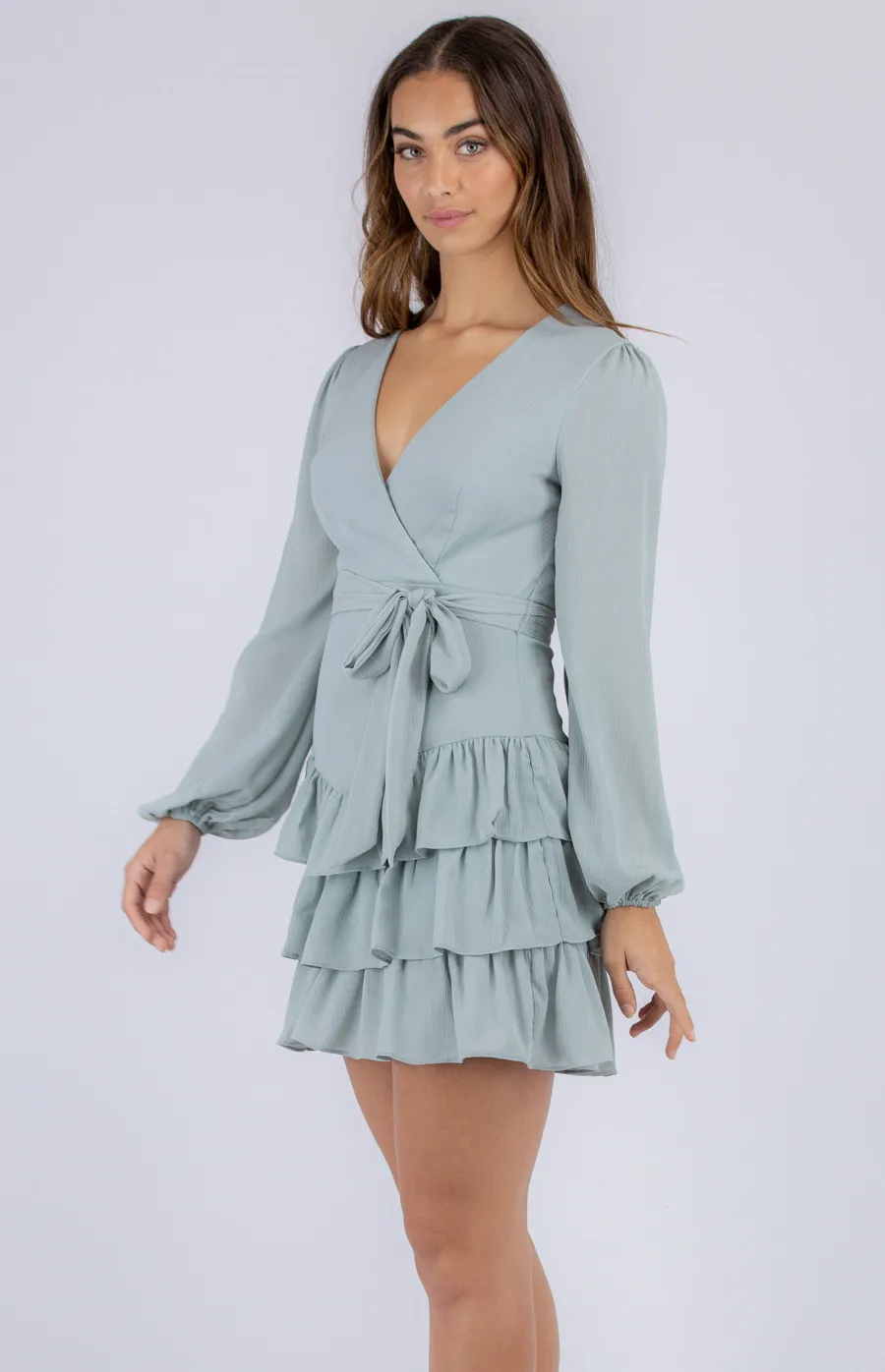 Textured Long Sleeve Dress with Ruffle Hem (SDR785A)