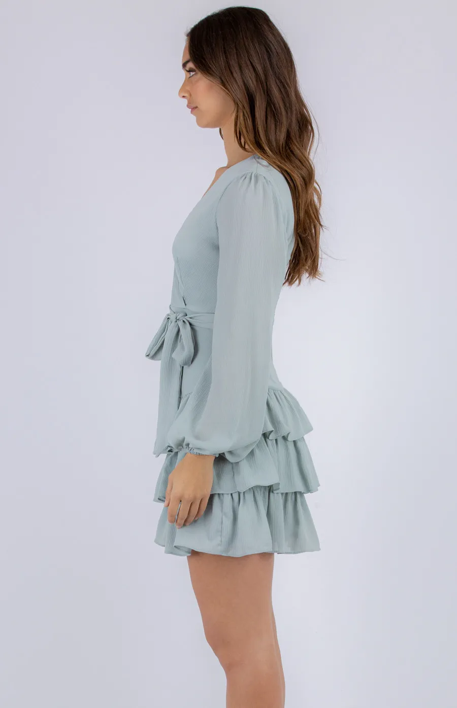 Textured Long Sleeve Dress with Ruffle Hem (SDR785A)