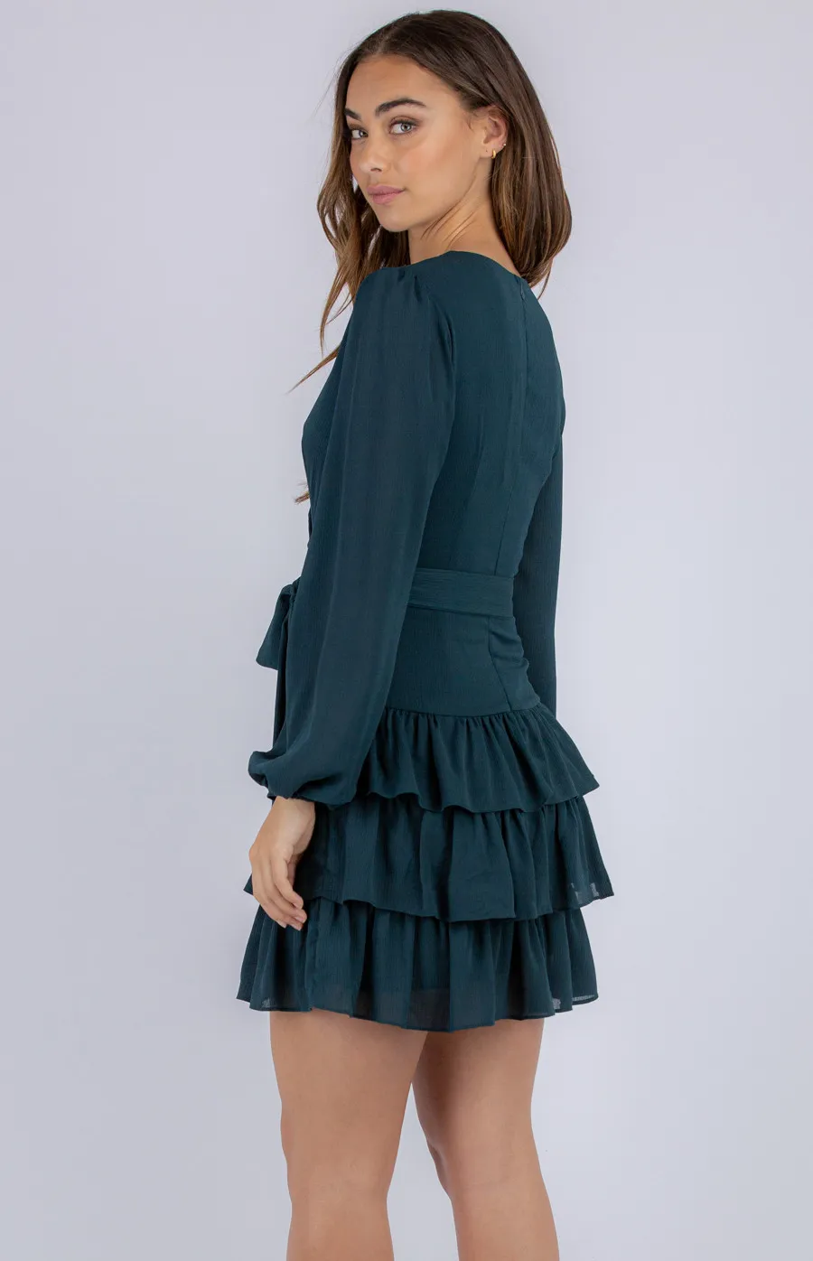 Textured Long Sleeve Dress with Ruffle Hem (SDR785A)