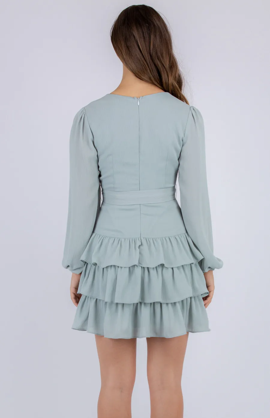 Textured Long Sleeve Dress with Ruffle Hem (SDR785A)