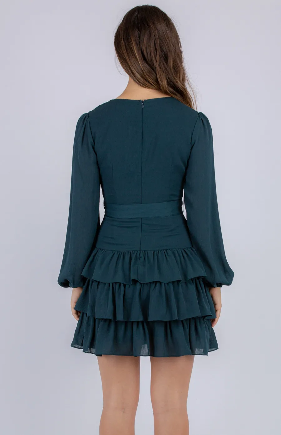 Textured Long Sleeve Dress with Ruffle Hem (SDR785A)