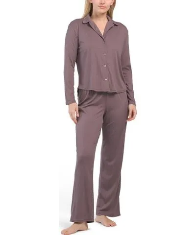 Tj Maxx 2Pc Ribbed Long Sleeve Collar Top And Pants Set For Women