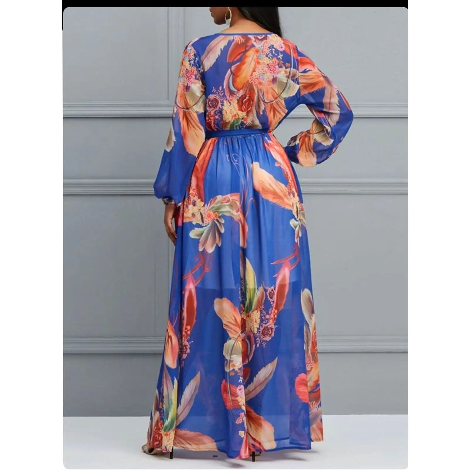 V-Neck Floral Print Maxi Dress