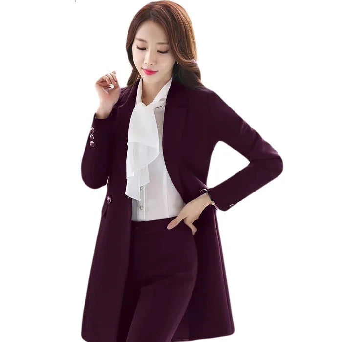 Women's Burgundy Winter Formal Notched Collar Single Breasted Blazer