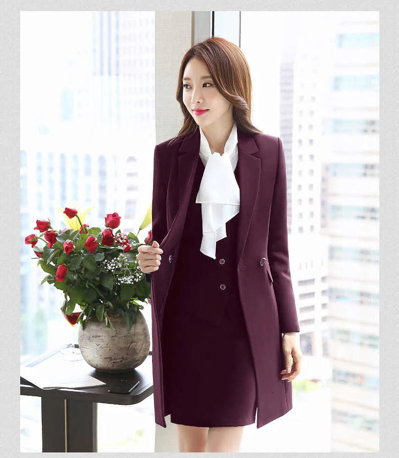 Women's Burgundy Winter Formal Notched Collar Single Breasted Blazer