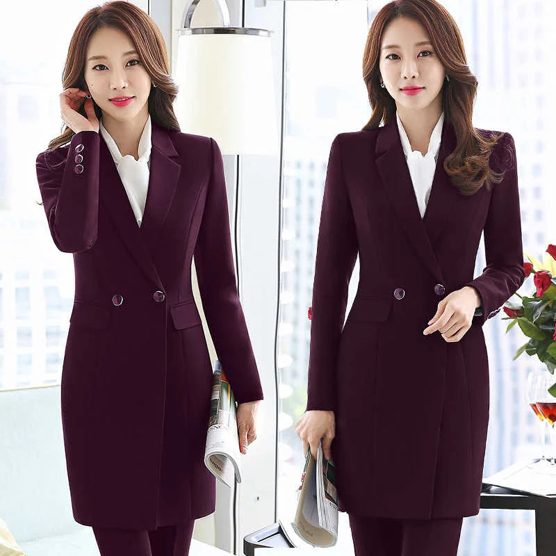 Women's Burgundy Winter Formal Notched Collar Single Breasted Blazer