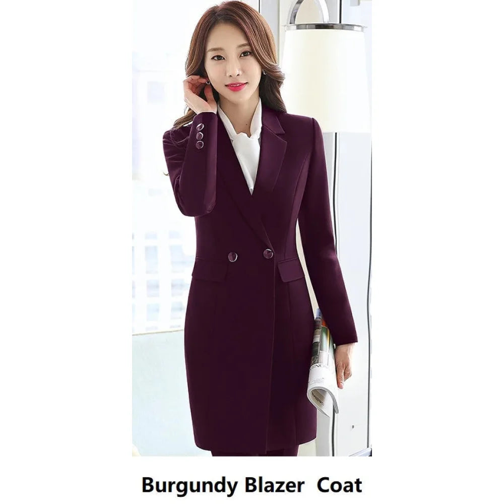 Women's Burgundy Winter Formal Notched Collar Single Breasted Blazer