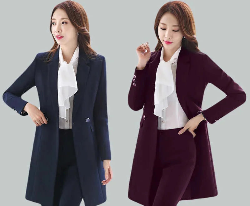 Women's Burgundy Winter Formal Notched Collar Single Breasted Blazer