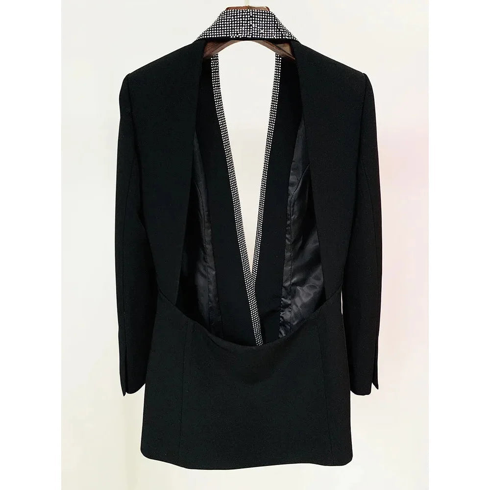 Women's Diamond Beaded Shawl Collar Single Button Backless Blazer