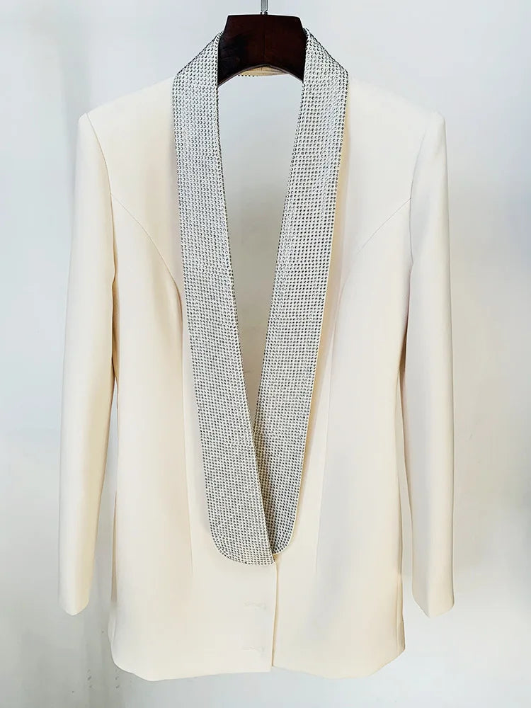 Women's Diamond Beaded Shawl Collar Single Button Backless Blazer