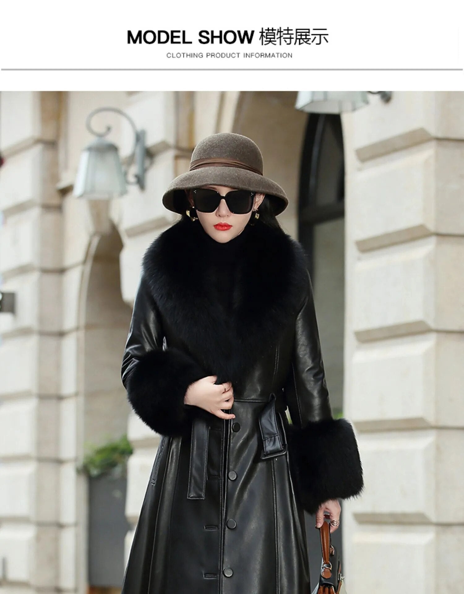 Women's Korean Style Real Sheepskin Leather Fox Collar Winter Coat