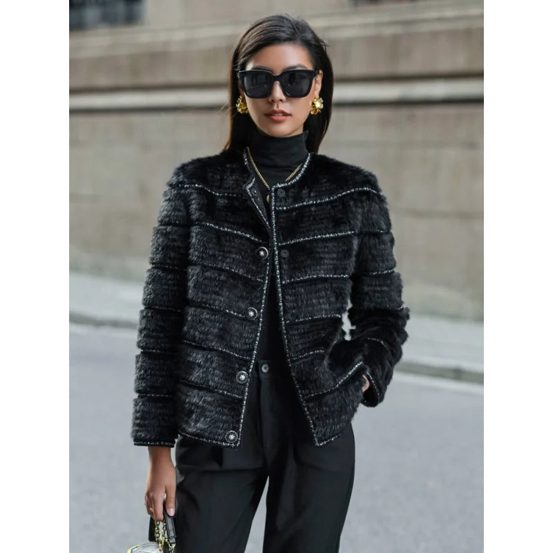 Women's Luxury Winter Warm Genuine Leather Mink Fur Knitted Jacket