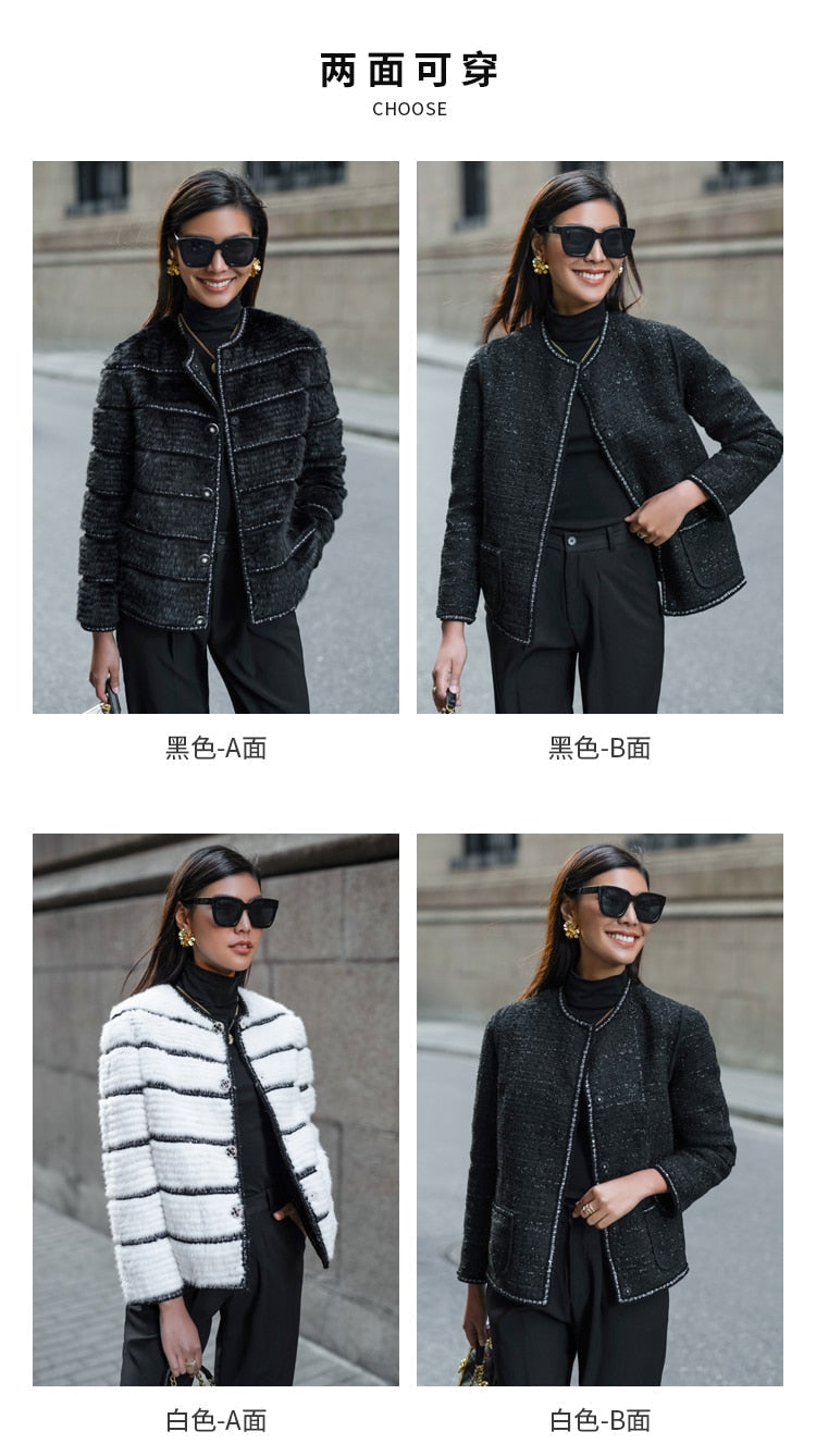 Women's Luxury Winter Warm Genuine Leather Mink Fur Knitted Jacket