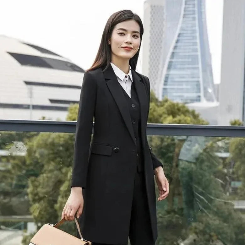 Women's Winter Formal Black Office Lady Style Notched Collar Blazer