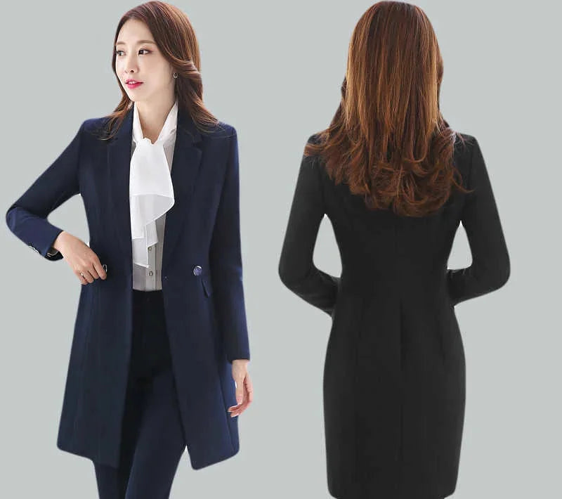 Women's Winter Formal Black Office Lady Style Notched Collar Blazer