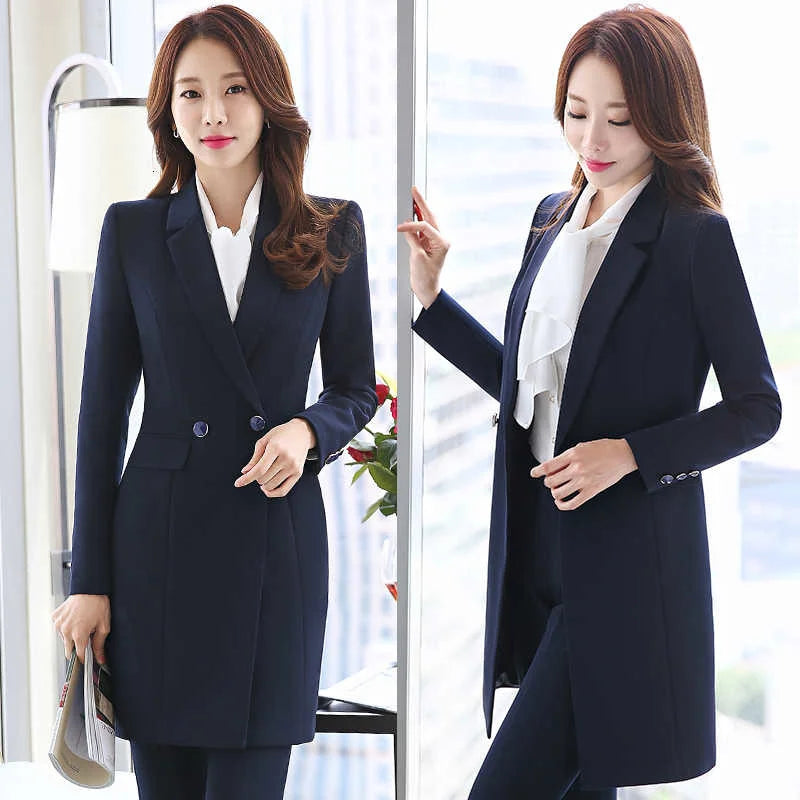 Women's Winter Formal Navy Blue Puff Sleeve Notched Collar Blazer