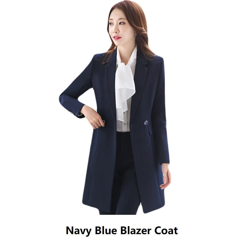 Women's Winter Formal Navy Blue Puff Sleeve Notched Collar Blazer